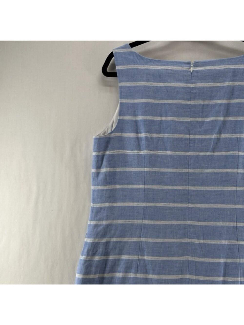 Talbots Linen Cotton Shift Dress 12 Crochet Lace Trim Pockets Striped Blue White - Picture 10 of 14